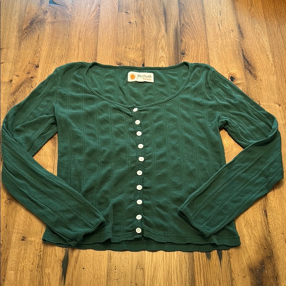 Mollusk Women’s Emerald Green Ribbed Button-Front Top